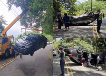 影音/為閃避黃喉貂 自小客翻車5人受傷