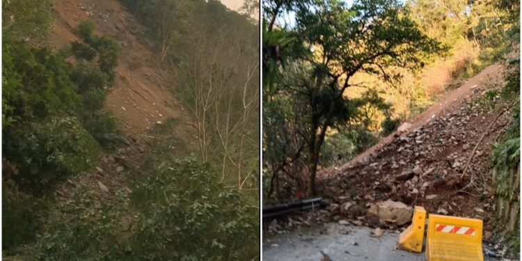 影音/聯外道路崩落大量土石 福山植物園緊急休園